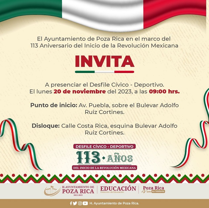 Invitan a presenciar desfile por 113 Aniversario de la Revolución Mexicana